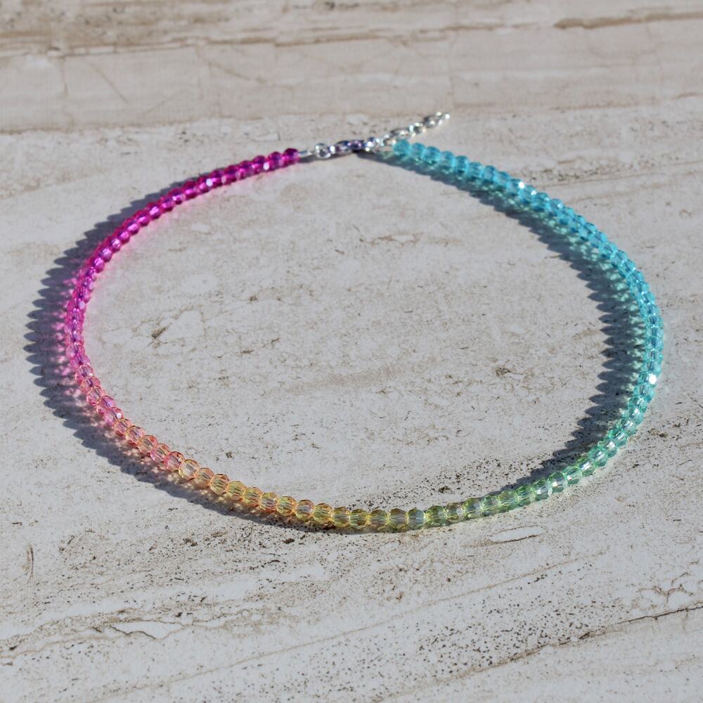 Rainbow Crystal Ombre Beaded Necklace
